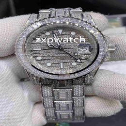 TOP Quality Men's ETA2836 Watches Iced out Diamond Watch 40MM Silver 904 Stainless Steel case Side of Diamond Face Watch Auto232s