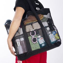 Netz-Strandtasche, große Strandtasche, wasserdicht, sanddicht, mit 8 Taschen für Spielzeug, Pooltasche, Strandzubehör-Organizer