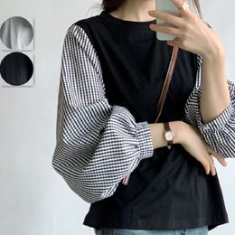 2023 Waidan Lotte South Korea Splicing Autumn New Long Sleeved Base Shirt Loose T-Shirt Top Style T- Style