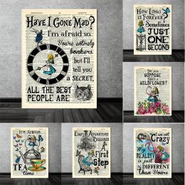 Boxes Alice in Wonderland Wall Poster Dictionary Art is Always Tea Time Watercolor Canvas Painting Living Room Home Decoration Prints