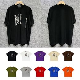 Summer new miriTees round neck bone crack curved letter print half sleeved pure cotton men's and women's T-shirtsS pullover sports short sleeved T-shirt top clothes