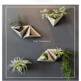 Triangular flower Vases apparatus Retro American Cement Simulated Flowers Pot Wall Hanging of Polyporous Plants in Restaurant242B