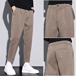Men's Pants Woollen Suit Spring And Autumn Plush Straight Leg Ankle-Length Trend Slim Fit High Waisted Smart Casual