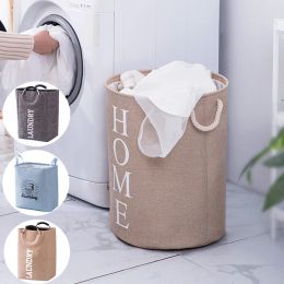 Baskets Laundry Basket With Handle Round Dirty Clothes Storage Foldable EVA Linen Fabric Waterproof Barrel Hamper Organiser For Bathroom
