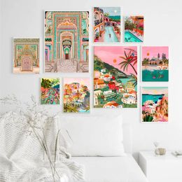 Calligraphy Patrika Gate India Landscape Poster Italy Greece Bali Floating Market Thailand Canvas Painting Swimmers Print Picture Home Decor