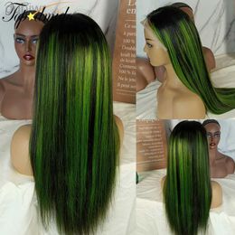 Synthetic Wigs Synthetic Wigs Topodmido Highlight Green Colour 13x4 Lace Front Wigs with Hair Hair Wig Remy Hair 4x4 Closure Wig for Women ldd240313