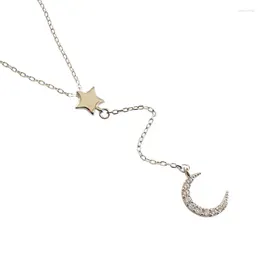 Pendants Graduation CZ Crescent Moon Stars Solid 925 Sterling Silver Necklace Women