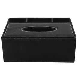 Jewellery Pouches PU Tissue Box Remote Control Holder Multifunctional Desktop Organiser Pencil Scissor Container (Black)