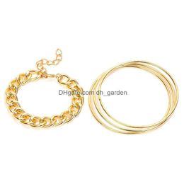 Bangle Punk Style Sier Gold Chain Wire Bracelet Set For Women Simple Metal Fashion Jewellery Gift Drop Delivery Bracelets Dh0Is