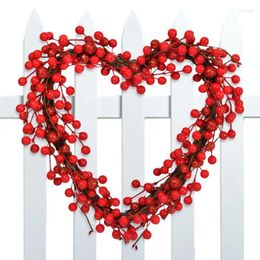 Decorative Flowers Heart Shaped Red Berry Wreath Valentines Day Garland Room Decoration For Window Wall Home Door Decor Supplies Party