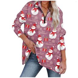 Women's T Shirts Christmas Print With Pocket Pullover Top Casual Oversized Half Zippered Sports Shirt Long Sleeved T-shirts Tops