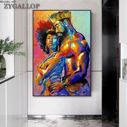 Canvas Print African Art Oil Painting Couple Posters and Prints King and Queen Abstract Wall Art Canvas Pictures for Home Design269x