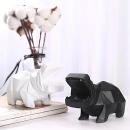 Boxes Hippo Money Box Piggy Bank for Adults Children Nordic Room Decor Resin Animal Savings Box for Coins Banknotes Desk Accessories