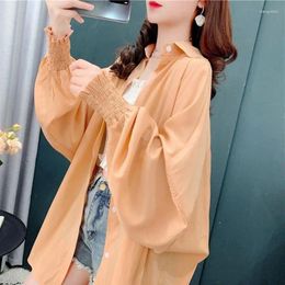 Women's Blouses Long Sleeve Fashion Blouse Shirt Sunscreen Mid-length Loose Chiffon External Clothing With Large Sizes White Vintage South
