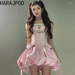Party Dresses Harajpoo Birthday Strapless Dress 2024 Y2K Summer Girl Feeling Pink High-end Fluffy Short Vestidos