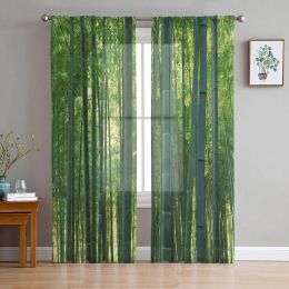 Shutters Indoor Tulle Curtains Bamboo Forest Green Girls Bedroom Exquisite Voile Curtain Living Room Kitchen Chiffon Fabric Curtains