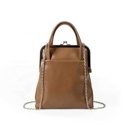 HBP Non-Brand Korean bag cute brown chain lipstick Pu leather button style handbag metal clip opening mini