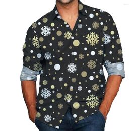 Men's Casual Shirts Christmas Long Sleeve Party T Dress Up Top Blouse Button Shirt Lapel Neck 3D Pattern S 2XL