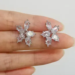 Stud Earrings Uilz Ins Marquise Cut Flower Zirconia Crystal Long Drop For Women Shiny Leaf CZ Stone Bridal Wedding Jewelry