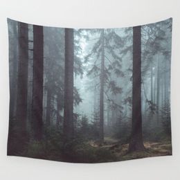 wood mist forest wall hanging cloth decorative scenery tapestry polyester nordic decor trendy printed tenture273g