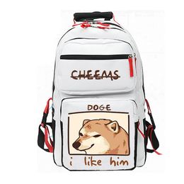 I Like Him backpack Cheems daypack Doge Dog school bag Print rucksack Casual schoolbag White Black Colour day pack