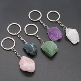 Raw Natural Stone Key Chain Rough Gemstone Keychain Natural Crystal Gem Stone Keyring Holders Charms Jewelry