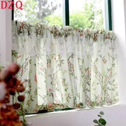 Curtains American Retro Light Green Flowers Lace Short Curtains Living Room Korean Pastoral Floral Half Curtains Cloth for Kitchen #A391