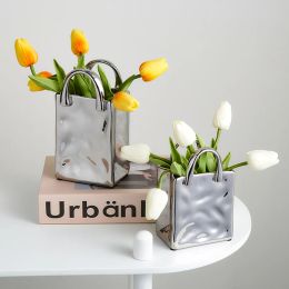 Vases Nordic Portable White Ceramic Dried Flowers Arrangement Pots Home Accessories Living Decoration Garden Bedroom Decorative Vase