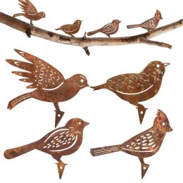 Sculptures Rusty Metal Bird Silhouettes Garden Fence Decor Woodpecker Gardening Country Robin Art Metal Yard Decoration Bird For Outdoors