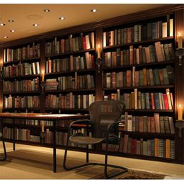 European retro bookshelf coffee shop dessert shop wallpaper study office sofa reading room background wall mural Waterproof231v