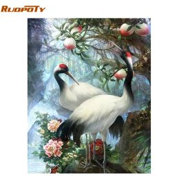 Number RUOPOTY Frame Crowned Crane DIY Painting By Numbers Kit Animals Calligraphy Painting Wall Art Picture Acrylic Paint For Home Art