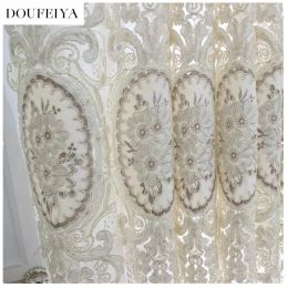Curtains Luxurious Euro Style Tulle Embroidery Flower Indoor Decorative Window Sheer Curtain For Living Room Bedroom Home Decor T318#4