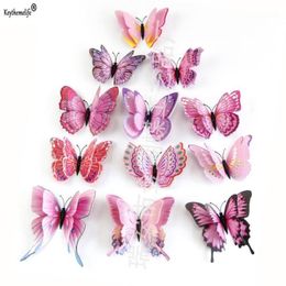 Keythemelife 12pcs Pack Double Layer Butterfly Wall Stickers 3D Butterflies Colourful Bedroom Decor For Home Decoration B51281a