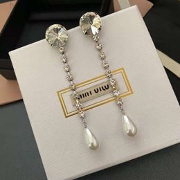 Designer miuimiui earrings Miu Family Earrings Tassels Long Earrings Miao Family Drops Pearl 925 Silver Temperament Celebrity Earrings Ins