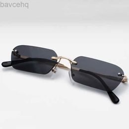 Vintage Optik Çerçeve Küçük Rimless Dikdörtgen Güneş Gözlüğü Erkek Kadınlar 90S Çerçevesiz Tont Güneş Gözlükleri LDD240313