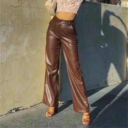 Women's Pants Autumn And Winter Clothing PU Leather Female Leisure Wide Leg Straight Cylinder Versatile Women