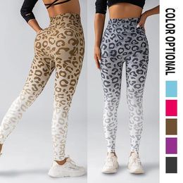 Active Pants Trendy Leopard Print Nine-point Yoga Leggings With High Waist And Gradient Color For Women