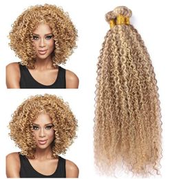 Piano Mixed 27613 Highlight Virgin Indian Human Hair Weaves 3Pcs Kinky Curly Ombre Light Brown and Blonde Piano Human Hair Bundl2955606