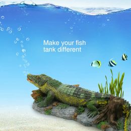 Decorations Artificial Resin Crocodile Fish Tank, Landscape Aquarium Aerator, Oxygen Pump, Air Stone Bubble, Fish Tank Ornament