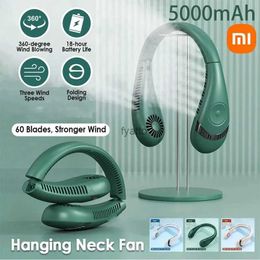 Electric Fans 5000mAh suspended neck fan portable foldable bladeless ventilation C-type charging 360 degree air conditioningH240313