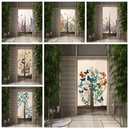 Curtains Butterfly Printed Japanese Door Curtain Partition Bedroom Kitchen Doorway Decorative Drape Floral Entrance Noren Hanging Curtain