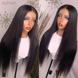 Synthetic Wigs Preplucked Black Soft Glueless 180 Density Silky Straight Synthetic Lace Front Wig Hair 26Long Heat ldd240313