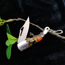 Designer Keychain Mini Folding Knife Men Women Car Key Pocket Knife 440C Blade Acrylic Handle Sharp Camping Hunting Survival Knives EDC Tools 3300 15535 9400 15600