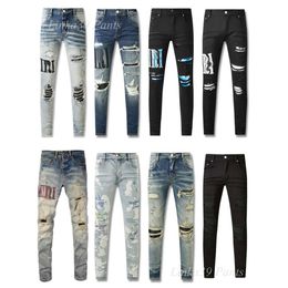 Mor jeans erkek tasarımcı nakış kapitone trend için yırtıldı marka vintage pantolon sıradan katı klasik düz jean erkek motosiklet pantolon pantolon erkek kaya canlanma