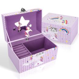 Bins Unicorn Music Box Girl's Jewelry Storage Box with Rotating Unicorn Ballet Bedroom Decoration Birthday Christmas Gifts for Kids