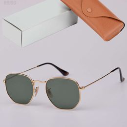 Quality 3548N Sunglasses Men Women Sunglasses Hexagonal Flat Glass Lenses Man Top Woman Sun Glasses Eyewear Oculos De Sol Includes Leather Case an raies ban 3TZK