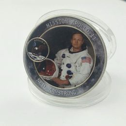 10 Pcs The Mission Apollo 11 coin Neil NICHAEL Buzz astronaut hero silver plated 40 mm Lunar Probe Project moon decoration coin276l
