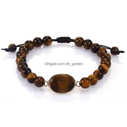 Beaded Newest Natural Gemstone Charm Bracelets For Women 8Mm Tiger Eye Stone Handmade Braided Adjustable Bracelet Fashion Jewelry Gift Dhqkz