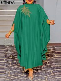 Plus Size VONDA Women Summer Maxi Dress Bohemian Vintage Printed Bat Sleeve Patchwork Long Sundress Casual Loose Robe 240308