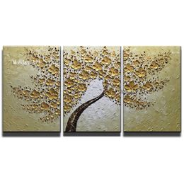 Hand Painted LNIFE Gold flower Oil Painting Canvas Palette Painting For Living Room Modern flower tree picture Wall Art Pictures232L